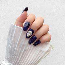 24pcs/set Blue Rhinestone Fashion Style Design False press on Nails coffin Patch Art Tool Manicure Finished Nail Tips for girls 2024 - buy cheap