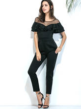 Ol-macacão feminino elegante, moda urbana, skinny, com babados, gaze, com bolsos, gola redonda, manga curta, cintura alta 2024 - compre barato