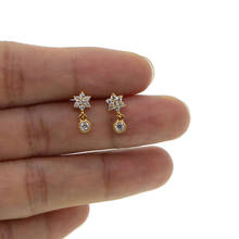 Fine 925 sterling silver lovely earring for girl Gold filled beautiful cute flower cz drop charm minimal delicate silver jewelry 2024 - buy cheap