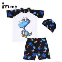 Imcute roupa de banho infantil, maiô para meninos, dinossauro, conjunto de roupa de banho com touca para crianças 2020 2024 - compre barato