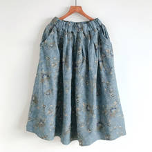 Женская хлопковая юбка с цветочным принтом, свободная трапециевидная юбка в японском литературном стиле с поясом на резинке, Новинка осени 2020 2024 - купить недорого