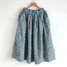 2020 New autumn Women Skirt Japan Style Literary Floral Print Elastic Waist Cotton Loose A-line Skirts Women 2024 - buy cheap