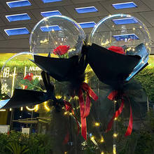 Balão luminoso de led com rosas e rosas, bobo ball transparente, presente de dia dos namorados, aniversário, festa, casamento, decoração, balões 2 2024 - compre barato