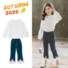 Girls Boutique Outfits Back To School Clothing Sets Lattice Blouse + Lace Jeans 2pcs Fall Kids Teen Clothing for 6 8 10 12 Years 2024 - buy cheap