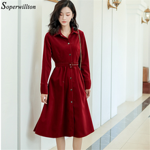 French Style Vintage Dress For Women Elegant Wine Red Autumn retro Dresses Vestidos Classic Women Midi velvet Dress with belt 2024 - buy cheap