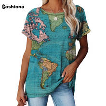 Women Elegant Leisure Casual T-shirt Trend World Map Print Tees Clothing Plus size Femme the Top 2021 Summer Model T shirt 2024 - buy cheap