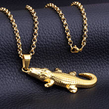 Luxusteel colar masculino de aço inoxidável, joias de animais, atacado, cor dourada, forma de crocodilo, pingentes e colares grandes de declaração 2024 - compre barato