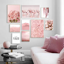 Pintura tela flores grandes rosa do mar flamingo trigo orelha arte de parede pintura em tela pôsteres nórdicos e impressões imagens de parede para decoração de sala de estar 2024 - compre barato
