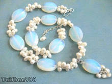 Hot sale Blue Fire Opal Genuine White Pearl 18KWGP Clasp Pendant Necklace 2024 - buy cheap