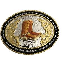 Retail 2020 New High Quality Oval Cool 3D Lace Gold Boots Cowboys Belt Buckle with Metal Fashion Men Buckles For 4cm Wide Belt 2024 - buy cheap