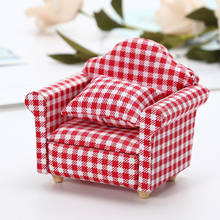 1/12 Dollhouse Sofa Miniature Furniture Living Room Accessory Red White Check 2024 - buy cheap
