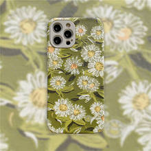 Funda de teléfono Retro para iPhone, carcasa bonita con diseño de margaritas verdes y flores para iPhone 11, 12 Pro Max, Xr, Xs Max, 7, 8 Plus, 7Plus 2024 - compra barato
