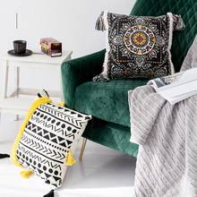 Funda de cojín de algodón con borlas bordadas de oveja para decoración del hogar, cubierta de almohada para sofá, color amarillo y negro, 45x45cm 2024 - compra barato