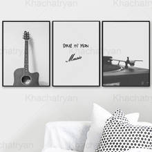 Black and White Home Decoration Painting Guitar Vinyl Record Living Room Wall Canvas Poster Text Simple Print Soul of Man Music 2024 - buy cheap