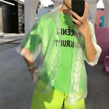 hip hop Clear pvc chic shirts blouse women Plastic transparent short sleeve shirt waterproof jacket fashion tide See through 2024 - buy cheap