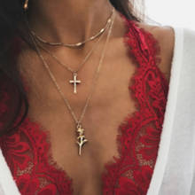 Bohemian cross rose pendant multilayer necklace with zinc alloy for women style necklace women necklace wholesale 2024 - buy cheap