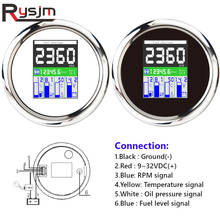 Medidor de nível de combustível, 85mm, 5 em 1, digital, marítimo, 0 a 10bar, pressão do óleo, medidor de temperatura da água, alarme 2024 - compre barato