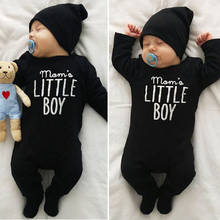 Macacão de algodão para bebês recém-nascidos, roupinha menino preto com letras de 0 a 24m, moda infantil, roupas de desenho animado 2024 - compre barato