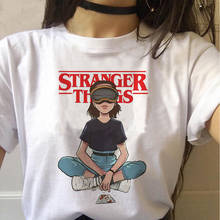 Camiseta feminina stranger things 3, femme engraçado, camiseta fashion, manga curta ulzzang, casual, camiseta harajuku, branca 2024 - compre barato