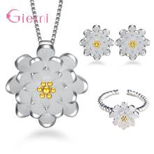 Wholesale Trendy Popular 925 Sterling Silver Jewelry Sets Lotus Flower Necklace Stud Earrings Rings For Women Girls Party Gift 2024 - buy cheap