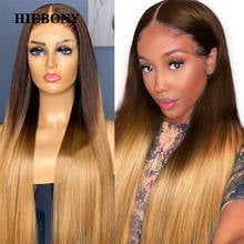 Pelucas de cabello humano liso con malla frontal para mujeres negras, pelo de bebé, color rubio degradado, 13x6, nudos blanqueados 2024 - compra barato