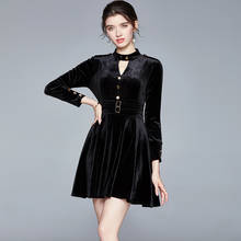 ZUOMAN Women Autumn Winter Vintage Velvet Dress Festa High Quality Elegant Party Robe Femme Designer Black Short Vestidos 2024 - buy cheap