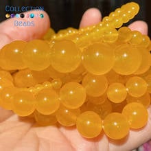 Natural Yellow Jades Stone Spacer Round Bead For Jewelry Making 4-12 MM DIY Bracelets Accessories Wholesale 2024 - buy cheap