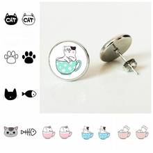 New Black White Cat Earring Cat And The Fish Accessory Stud Earrings Gilfts Women 2024 - buy cheap