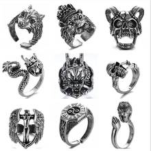Преувеличенный со змеиным рисунком льва и откройте кольцо регулируемое кольцо с черепом в стиле панк для женщин и мужчин, стиль ретро; Готический стиль; Стиль палец ювелирные изделия Аксессуары Rock 2024 - купить недорого