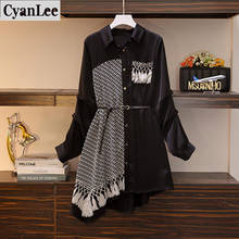 Cyanlee Plus Size Women Asymmetric Dress Autumn 2020 Turn Down Collar Long Sleeve Tassel Print Patchwork Loose Shirt Dresses 4XL 2024 - buy cheap