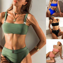 Sexy Bikini Suit Swimsuit Ladies Solid Color High Waist Sexy Swimsuit with Swimsuit Swimming Beach Bikini Brazilian Swimsuit 2024 - buy cheap