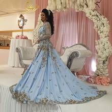 Синие арабские Свадебные платья со шлейфом, бисерные свадебные платья, мусульманские исламские Свадебные Платья, шелковые, как шифон, на заказ, платья 2024 - купить недорого