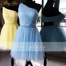 Berylove-vestido de fiesta azul de tul brillante, vestido de fiesta corto de un hombro, Vestidos de fiesta sexys de fiesta de bienvenida 2024 - compra barato