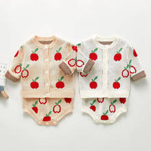 2021 New Spring Autumn Infant Baby Girls Knit Long Sleeve Apple Coat + Braces Rompers Clothing Sets Kids Girl Suit Clothes 2024 - buy cheap