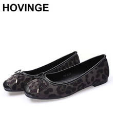 HOVINGEbrown-zapatos planos de leopardo para mujer, alpargatas aterciopeladas con lazo de punta cuadrada, bailarinas, mocasines de fondo suave 2024 - compra barato