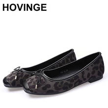 HOVINGEbrown/black leopard flat shoes woman square toe bowtie ballet flats soft bottom moccasin women flock espadrilles slip on 2024 - buy cheap