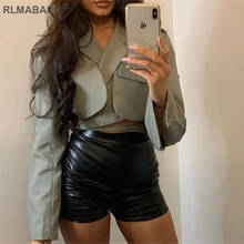 2021 Fashion Double Layer Blazer Coat Slim Turn-Down Collar Long Sleeve Bandage Cropped Suit Top Elegant Women Sexy Short Coat 2024 - buy cheap