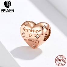 Bisaer 925 prata esterlina para sempre amor amizade contas coração encantos caber meninas pulseiras diy jóias acessórios ecc1223 2024 - compre barato