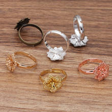 20 unids/lote de ajustes de anillo de cobre ajustables de 16x5mm, dijes de flor de filigrana, accesorios de anillo DIY 2024 - compra barato