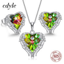 Cdyle-Conjunto de pendientes y collar de alas de Ángel, joyería de disfraz Retro, conjunto de pendientes con colgante en forma de corazón de cristal de oliva, bisutería para mujer 2024 - compra barato