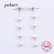 Pekurr 925 Sterling Silver 5 White Shell Pearl Drop Earrings For Women Accesories Long Dangle Earring Detachable Fashion Jewelry 2024 - buy cheap