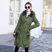 Abrigo acolchado de algodón para mujer, chaqueta acolchada gruesa ajustada por encima de la rodilla, de longitud media, con cuello de piel grande, estilo coreano 2024 - compra barato