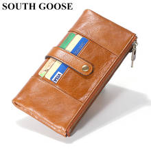 SOUTH GOOSE-billeteras de cuero genuino 100% para hombre, bolso de mano largo, práctico, antirrobo RFID, de negocios, con ranura para varias tarjetas 2024 - compra barato