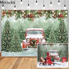 Mocsicka Christmas Red Truck Photography Backdrop Winter Snow Photocall Background Photo Studio Pine Tree Christmas Wreath Decor 2024 - buy cheap