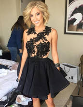 Simple Black Appliques Cocktail Dresses A Line Lace Sexy Backless Short Customize Formal Homecoming Party Dresses 2024 - buy cheap