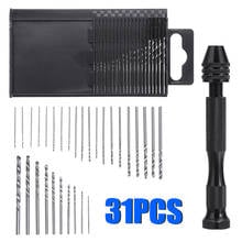 31pcs HSS Micro Drill bit Set with Mini Hand Twist Push Drill  precision 3-jaw steel chuck pin vise for Jewelry Craft Working 2024 - buy cheap