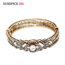 SUNSPICE MS Retro Gold Color Turkish Vintage Bangle for Women Ethnic Banquet Jewelry Gift Bohemia White Crystal Cuff Bracelet 2024 - buy cheap