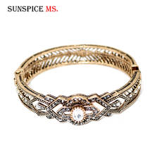 SUNSPICE-brazalete Vintage turco para mujer, pulsera Bohemia de cristal blanco, estilo Retro, Color dorado 2024 - compra barato