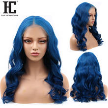 Peruca lace front com cabelo humanos 150%, pré-arrancado, cor pura, remy, sem cola, brasileira, ondulado azul, 13x4, feminina, hc 2024 - compre barato