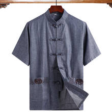 Camiseta masculina de manga curta, bordada, tradicional chinês, kung fu, de linho de algodão, wu shu, uniformtai chi, camiseta para homens 2024 - compre barato